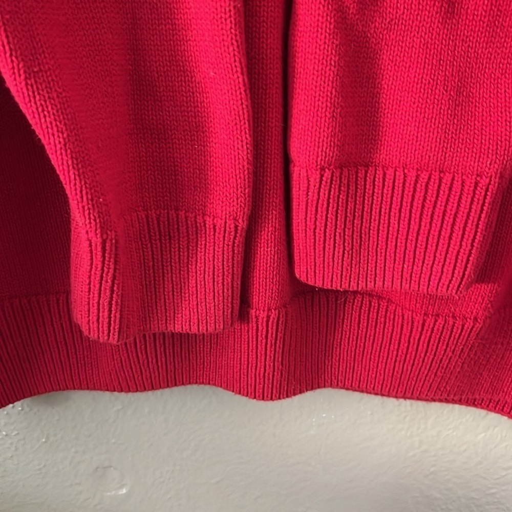 Vintage 90s Chaps Moose Nordic Sweater Men’s L Red 1/4 Zip 100% Cotton - Picture 7 of 15
